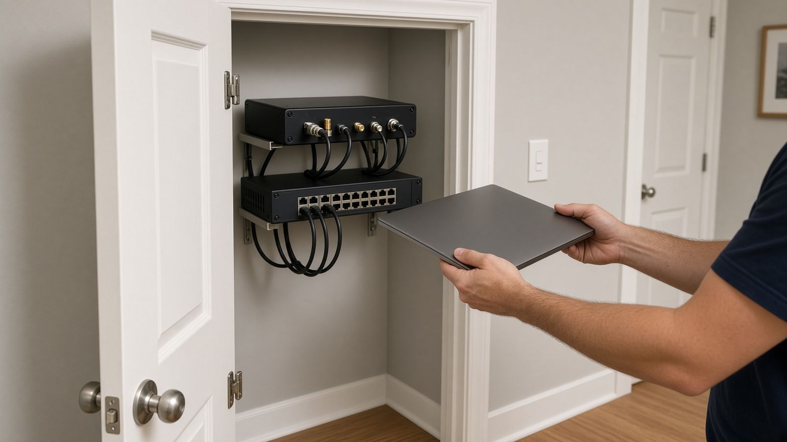 Hands servicing equipment that is already installed in a house